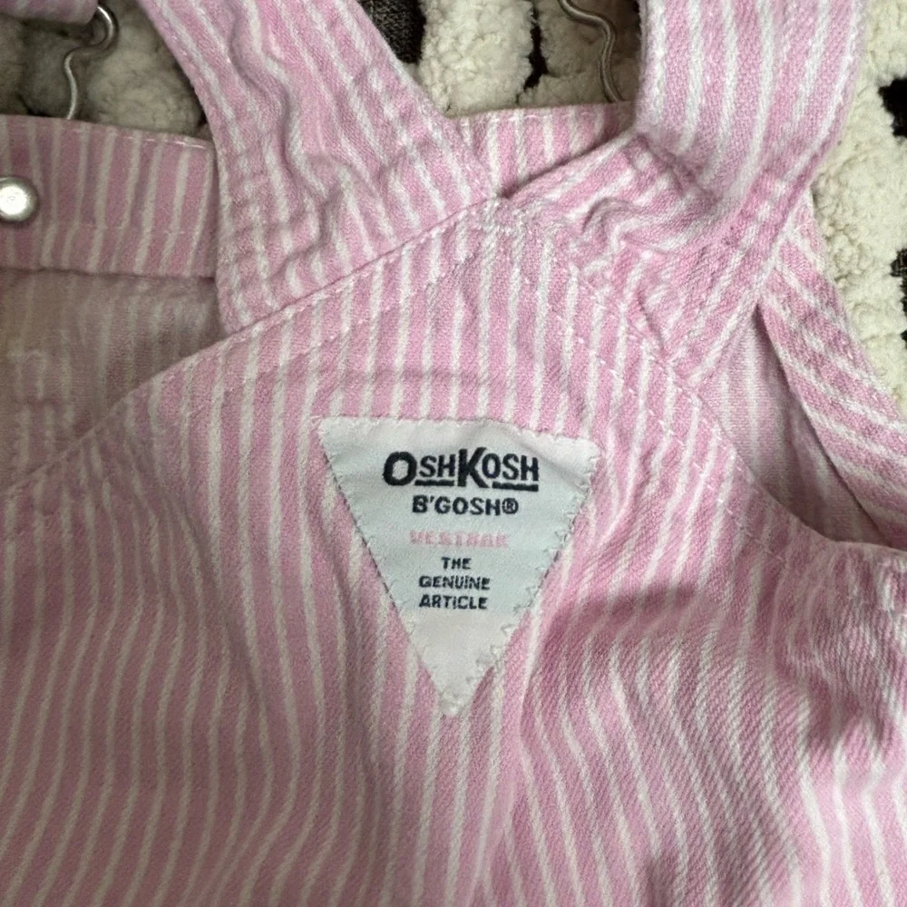 Vintage OshKosh B’gosh Pink Striped Overall Dress 2T Y2K Seersucker Skirtalls